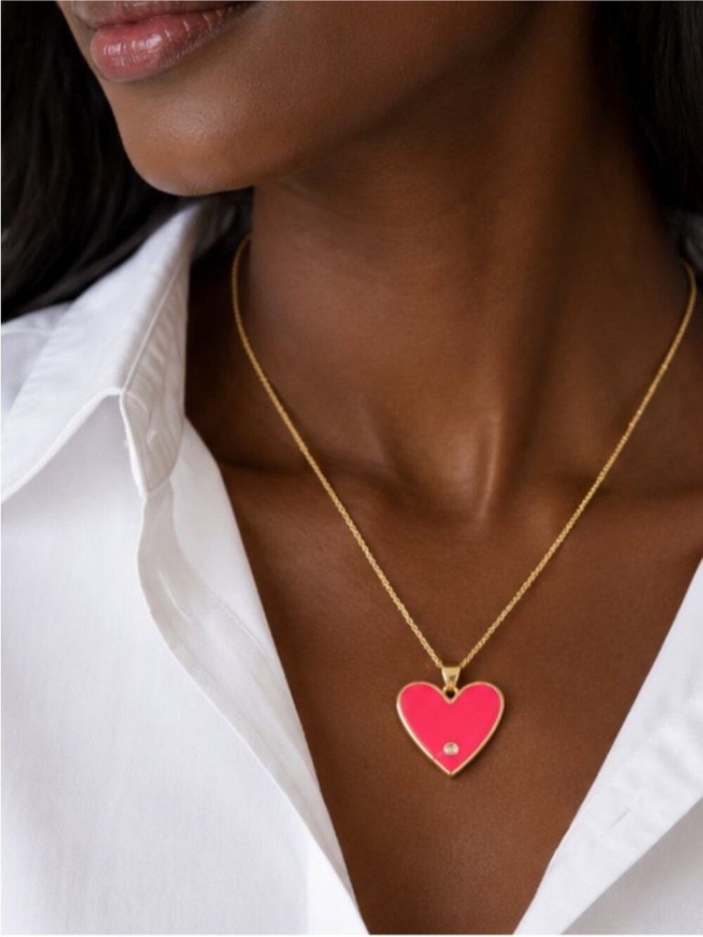 New! 18K Gold Plated Pink Heart Crystal Necklace NWOT 3012